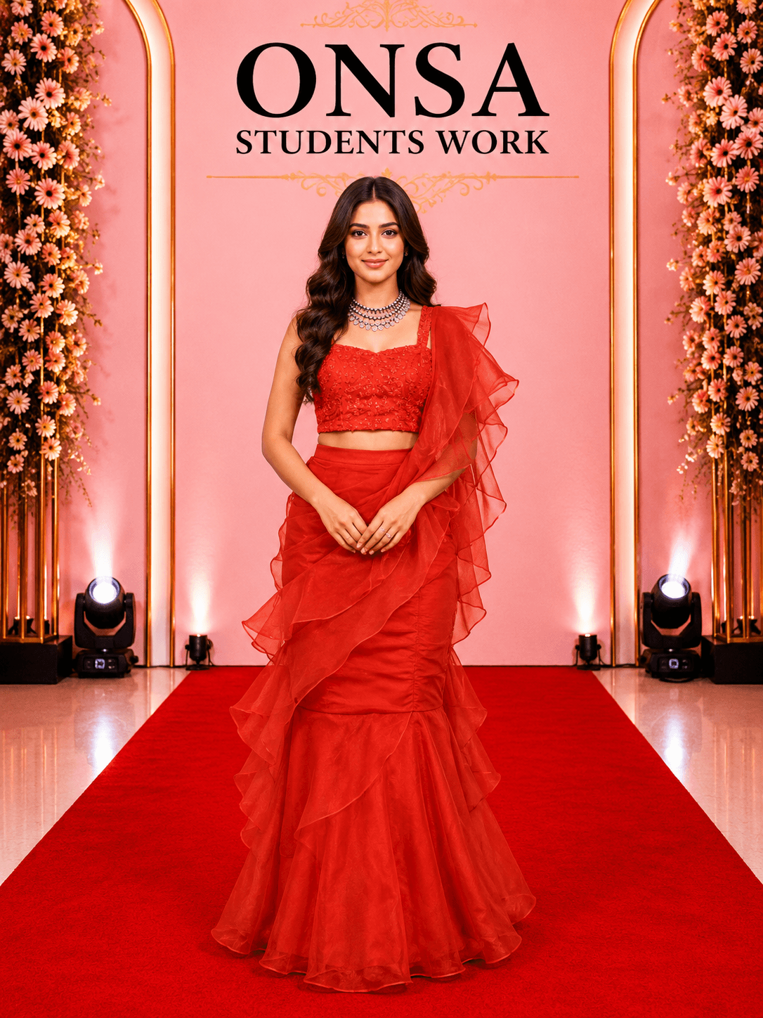 ONSA student smiling happily after finishing her fashion designing course project