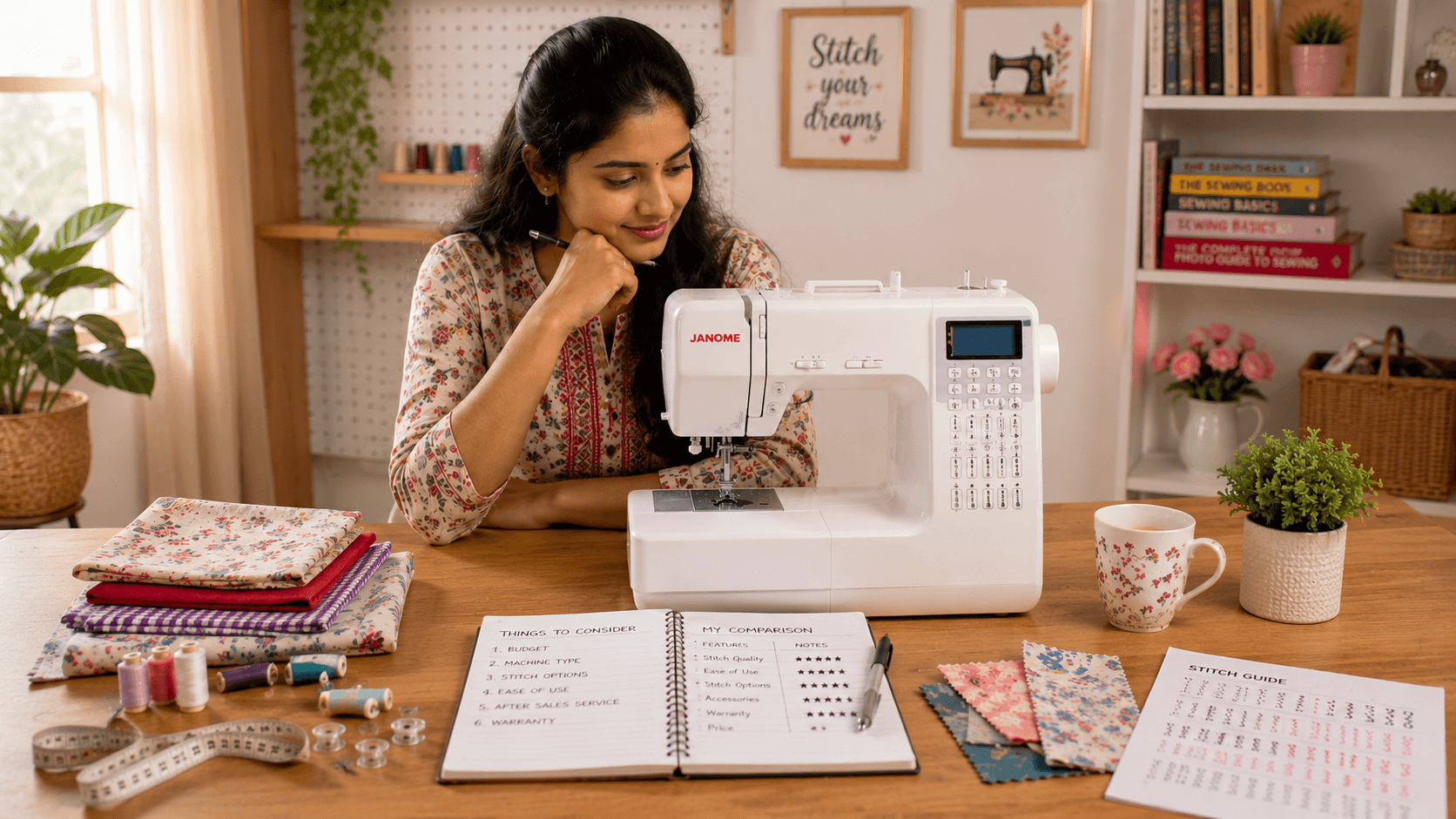 Rows of sewing machines in a showroom, from mechanical to computerized — ONSA sewing blog