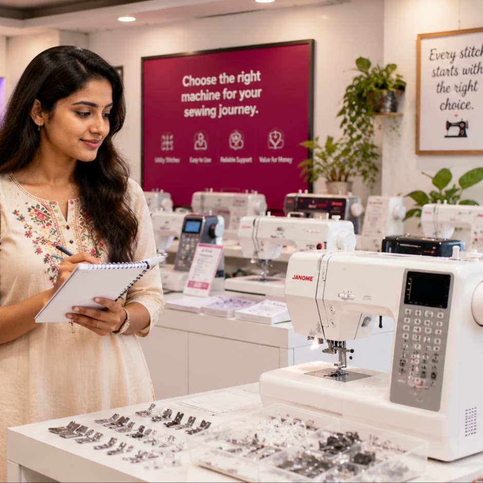 Five types of sewing machines side by side — mini, domestic, computerized, overlock, industrial — ONSA sewing blog