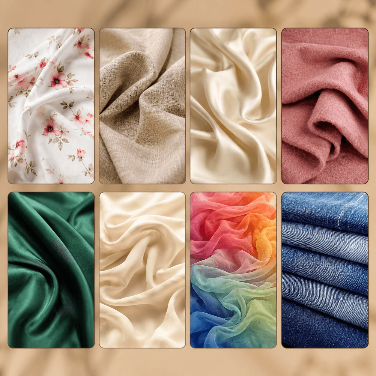 Colourful circle of fabric swatches — all fabric types — ONSA sewing blog