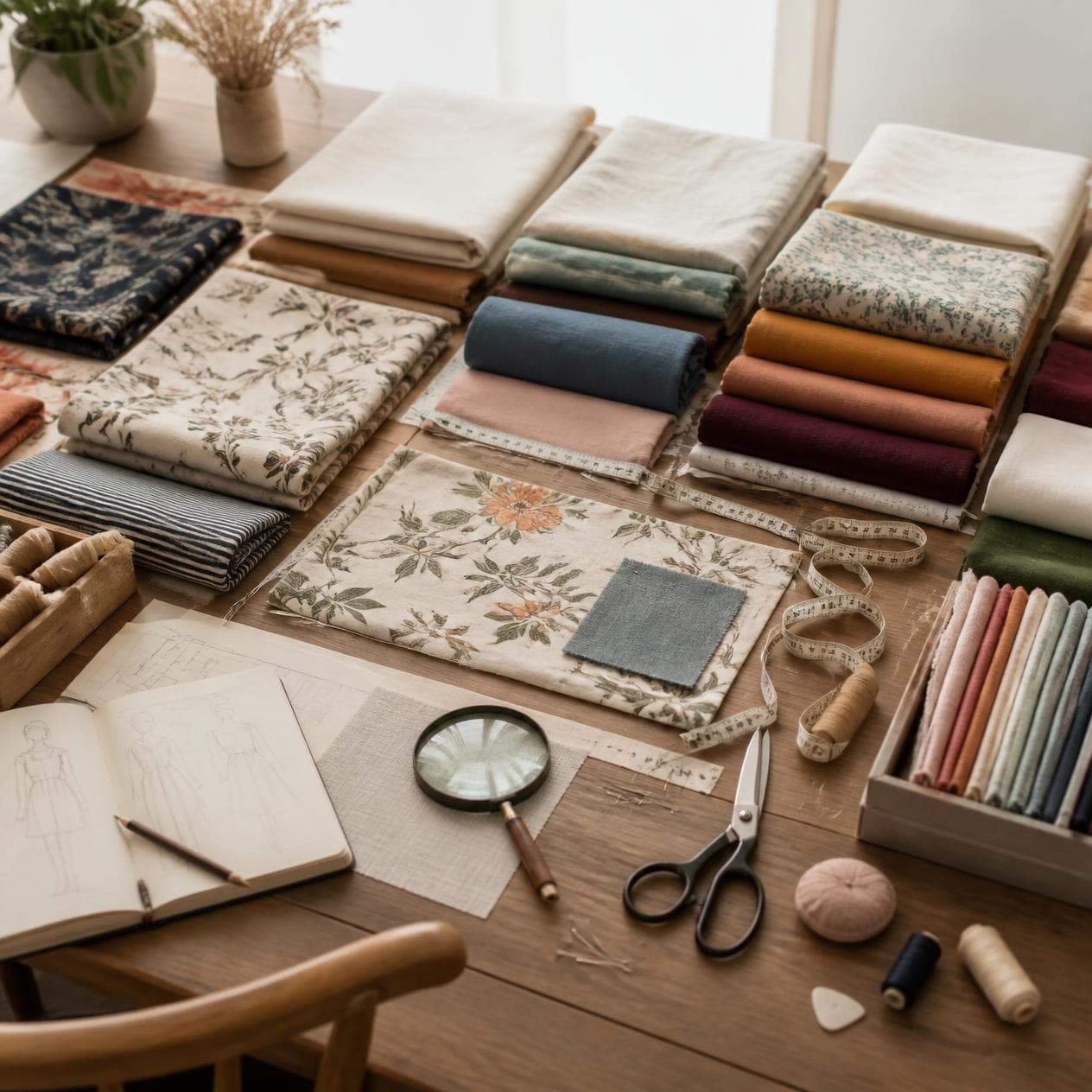 Fabric shopping at a store — rolls of colourful fabric — ONSA sewing blog